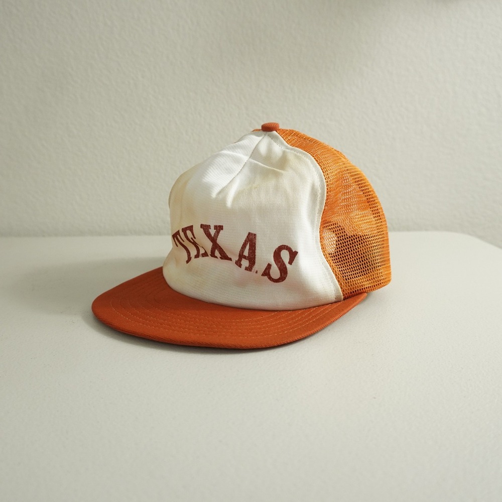 Reynolds Trucker Hat Mens S-M Orange White Texas Vintage Snapback Mesh Cap USA